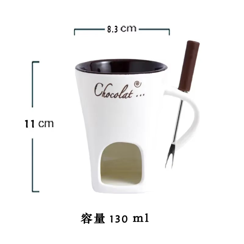 130ML European Candle Cup Cheese Chocolate Melting Ceramic Mug Heating Food Ceramic Mug with Fork Creative Coffee Mug Tableware